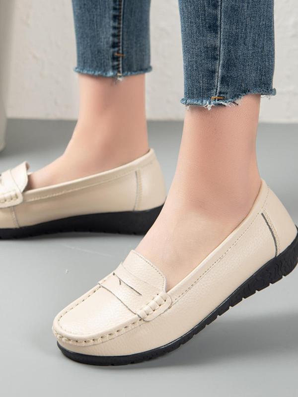 Women's Minimalist Leisure Style Plain Loafers, Simple Design Solid Color Round Toe Flat Shoes, Casual Comfortable Pu Leather Loafers