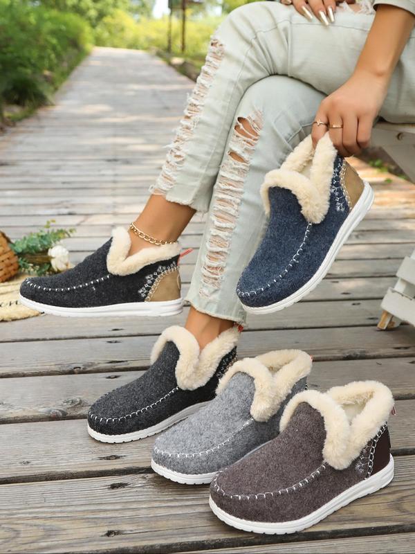 Women's Fashionable Patchwork Design Slip on Sneakers, Casual Comfortable Warm Soft Sole Shoes for Fall & Winter, Female All-match Round Toe Sports Shoes, Girl Walking Shoes