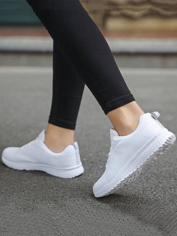 Women's 1 Pair Plain Lace up Low Top Sneakers, Casual Comfortable Sports Running Shoes, Lightweight Breathable Shoes Sporty Outdoor Sneakers