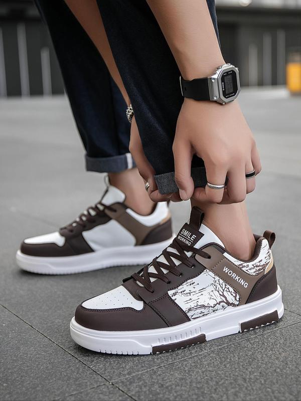 Men's Fashionable Colorblock Patchwork Lace Up Low Top Designer Sneakers, Casual Comfortable Breathable Sports Running Shoes, Male Round Toe Shoes for Daily Wear