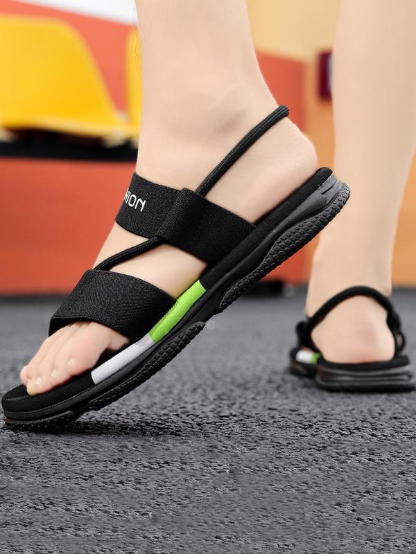 Summer 2024 Men's Casual Fashion Contrast Color Beach Slippers, Adjustable Strap, Comfortable Breathable Letter Print Flat Sandals