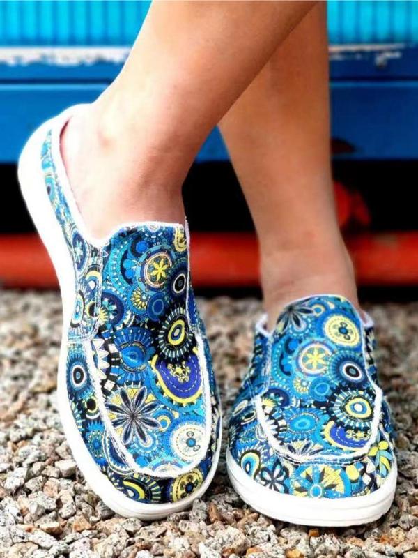 Women's Fashionable Floral Print Slip on Canvas Shoes for Spring, 1 Pair Casual Comfortable Low Top Round Toe Shoes for Daily Wear, Perfect for Students and Outdoor