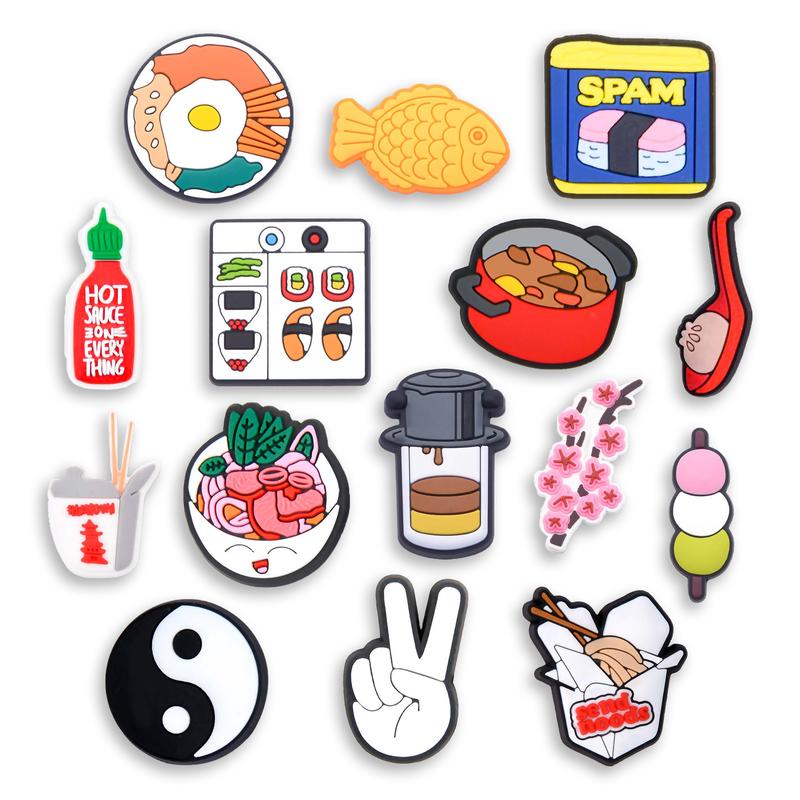 Asian Shoe Charms Food 15PCS PVC Clog Pins Accessories Party Favors Birthday Gifts Holidays Decoration for Boys Women Girls