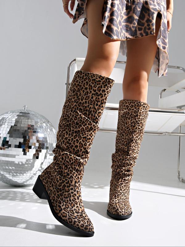 Women's Fashion Leopard Print Boots, Elegant Pointed Toe High Heel Boots for Party, Daily Clothing Decor for Women & Girls Thigh High Boots