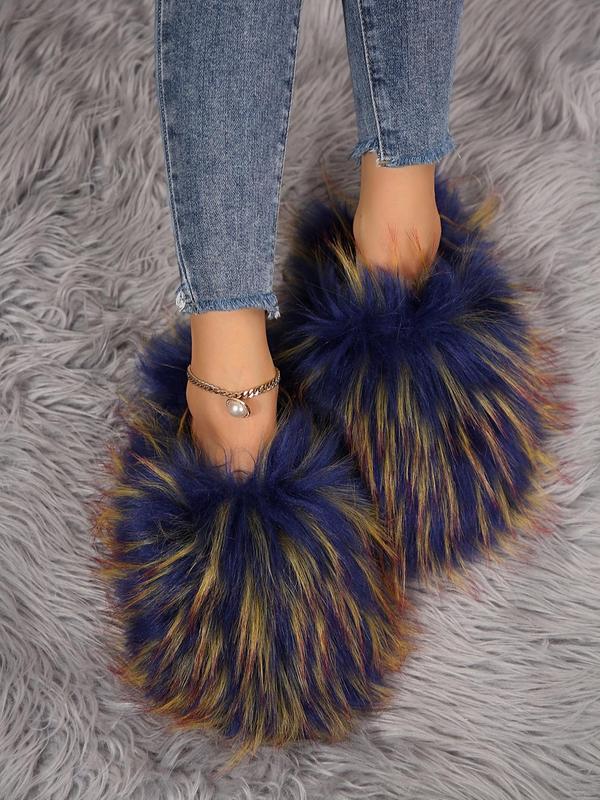 Women's Faux Fur Plush Slippers, Casual Soft Comfortable Home Slippers, Warm Slippers for Indoor & Outdoor Use for Fall & Winter Fur Slippers