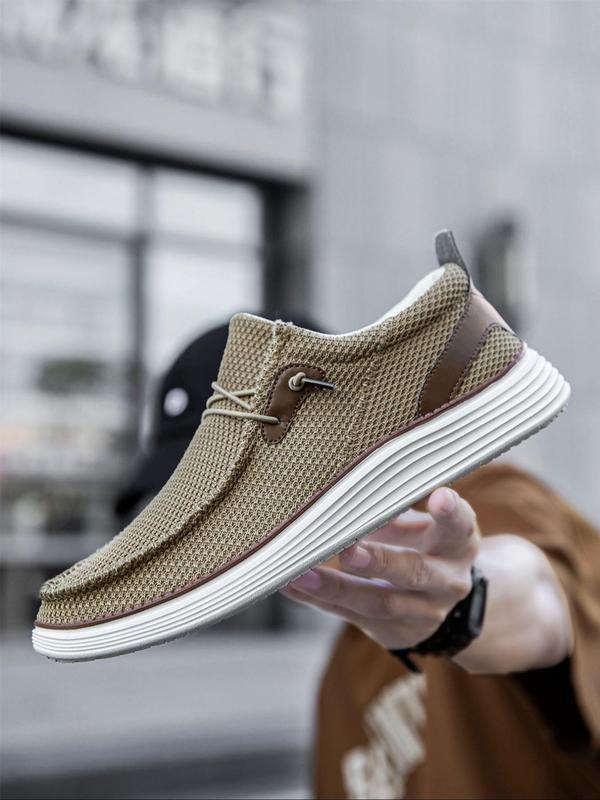 Men's Business Style Criss Cross Lace Patched Design Slip on Footwear Shoes, Casual Comfortable Breathable Lightweight Designer Shoes Loafers, Fashionable Walking Shoes for Daily Wear