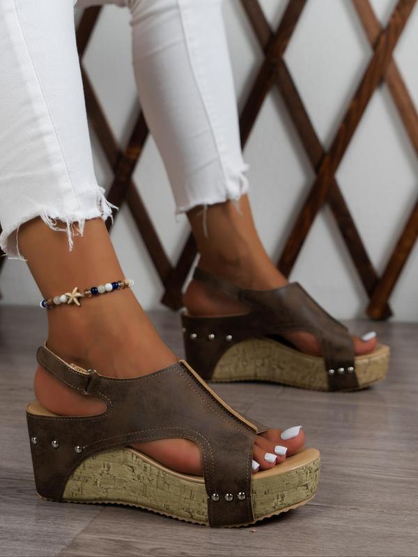 Women's Fashionable Studded Decorated Platform Sandals, Casual Comfortable Wedge Sandals for Summer, Non-slip Sandals for Beach Vacation