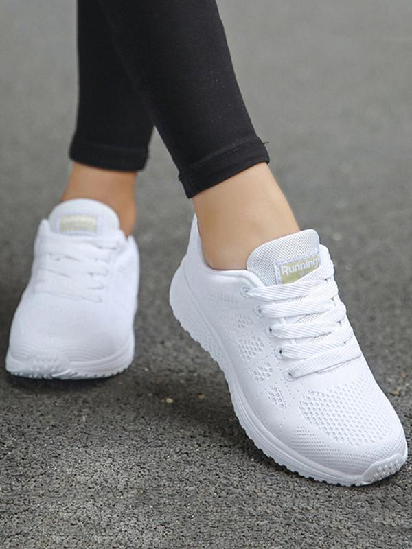 Women's 1 Pair Plain Lace up Low Top Sneakers, Casual Comfortable Sports Running Shoes, Lightweight Breathable Shoes Sporty Outdoor Sneakers