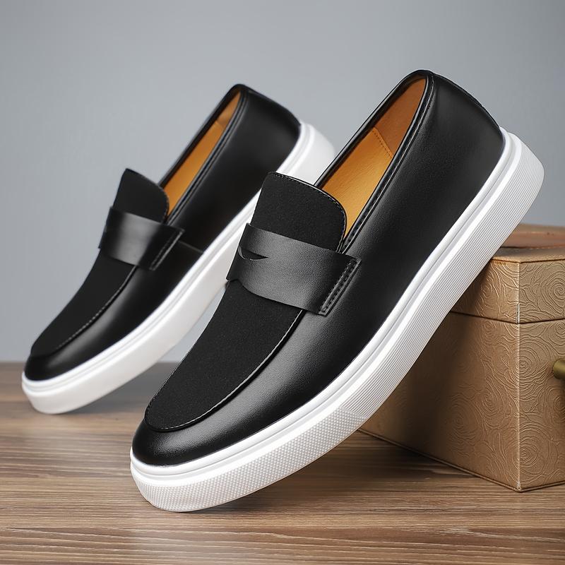 Men's Low Top Skateboarding Shoes - Preppy, Casual Sports Style | All-Season Solid Color Slip-On Sneakers | PU Upper & Inner, Rubber Sole | Round Toe Design for Daily Wear