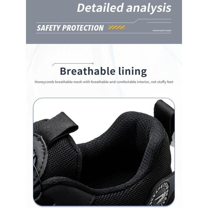 Men's Lace Up Low Top Anti Piercing & Anti Smashing Safety Shoes with Rotating Button, Contrast Mesh Work Shoes, for Outdoor Work, Footwear, Shoes for Healthcare Workers, Fall Outfits, Fall Freshness