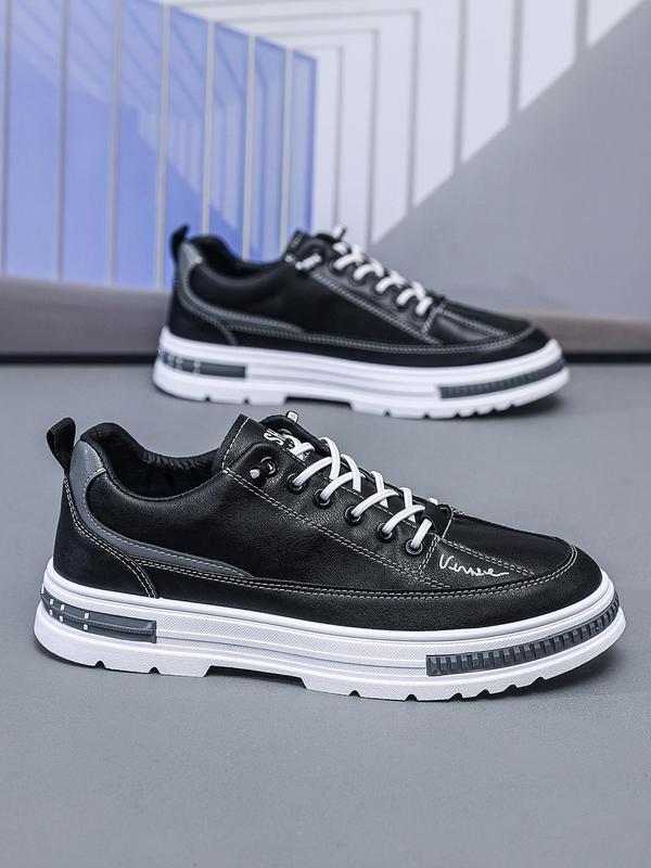 Men's Fashion Letter Pattern Patched Design Lace up Low Top Sneakers, Casual Comfortable Sports Platform Shoes for Daily Wear, Breathable Non-slip Sneakers