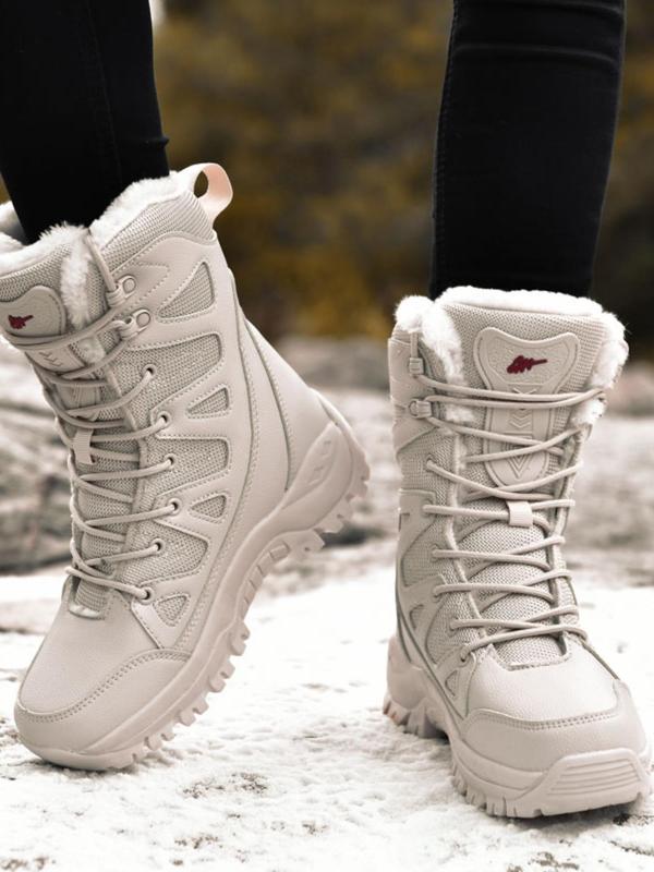 Women's Solid Color Outdoor Snow Boots, Sporty Thermal Lined Snow Boots for Fall & Winter,  Gym Shoes,  Female All-match Round Toe Shoes for Daily Wear