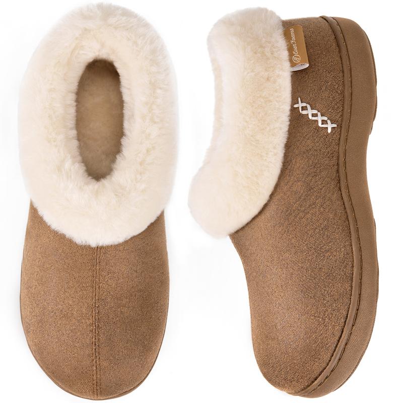 EverFoams Women's Micro Suede Cozy Memory Foam Winter Slippers with Fuzzy Faux Fur Collar and Indoor Outdoor Rubber Sole