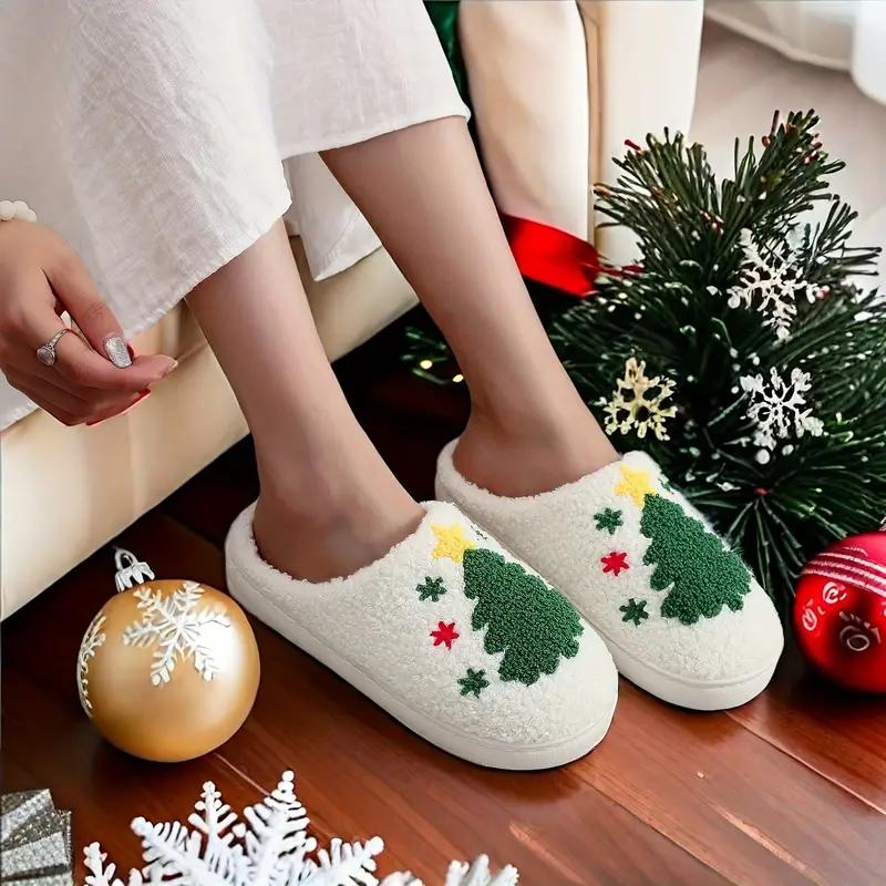 Black Friday Glam Style Christmas Tree Slippers for Women and Men - Cozy Plush Indoor Slippers with Fabric Insole, TPR Sole, and Fabric Upper - Hand Washable, All-Season Winter Comfort, Ideal Holiday Gift for Parents