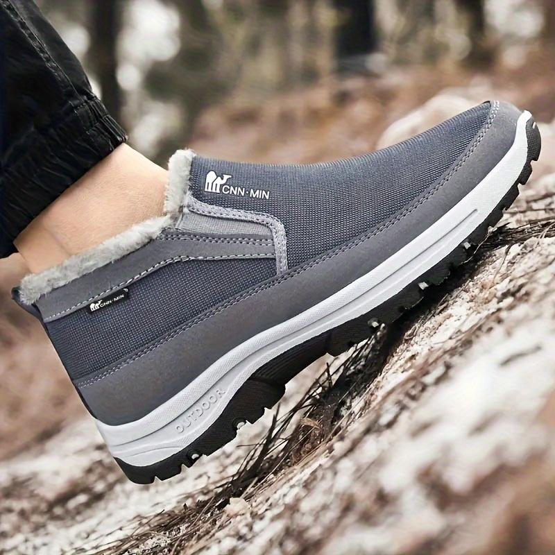 Men's Slip-On Snow Boots - Casual Solid Color, All-Season Comfort with Warm Fleece Lining & Non-Slip Rubber Sole