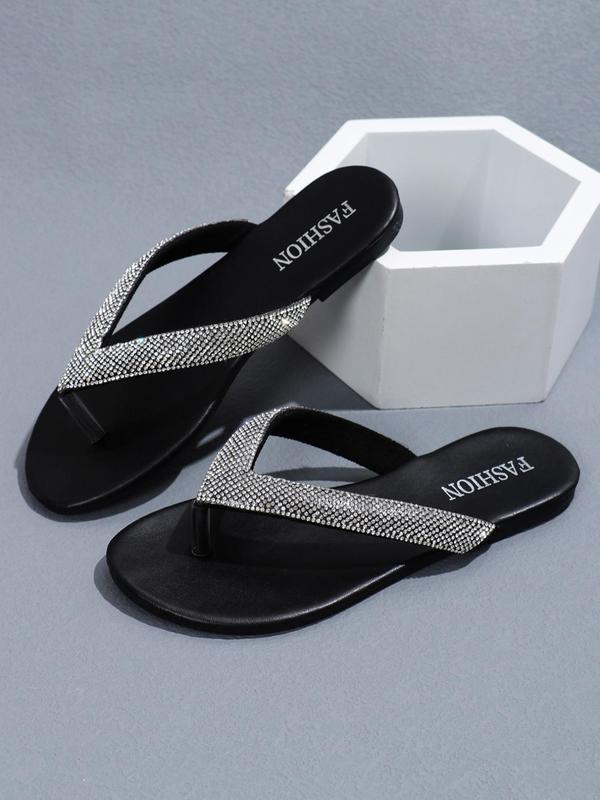 Women's Summer Rhinestone Decorated Flat Flip Flops, Fashionable Casual Versatile Beach Slippers, Comfort Beach Shoes for Women & Girls, Walking Shoes, Footwear Sandal