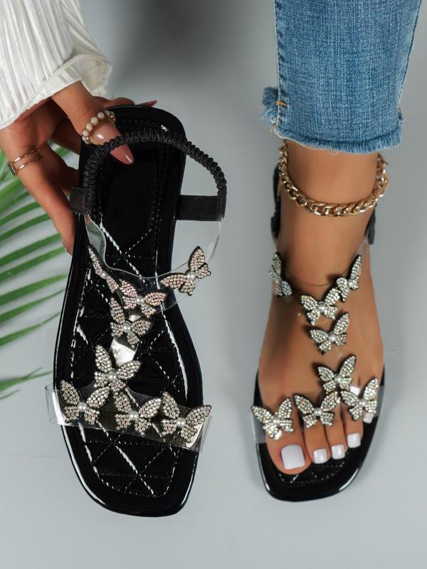 Women's Fashionable Butterfly   Flower Design Sandals, Casual Open Toe Rhinestone Decorated Slingback Sandals for Summer, Lightweight Sandals for Daily Wear