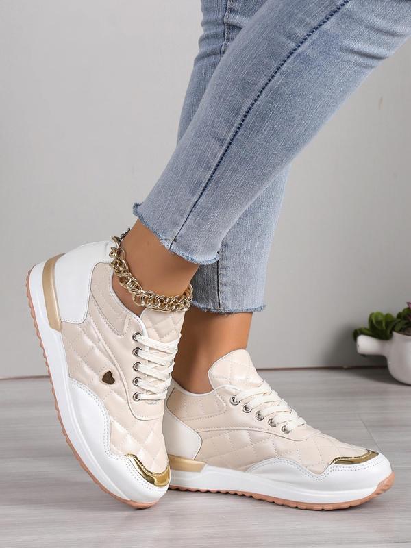 Women's Fashionable Quilted Lace Up Platform Sneakers, Casual Comfortable Round Toe Low Top Shoes for Daily Wear, Female All-match Shoes for Daily Wear