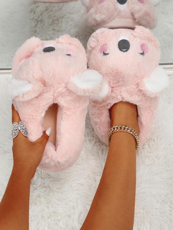 Women's Cartoon Koala Design Cute House Slippers, Plush Bedroom Cozy Fuzzy Slippers, Funny Novelty Fluffy Warm Slippers for Fall & Winter, Black Friday Deal for Girls, Wife