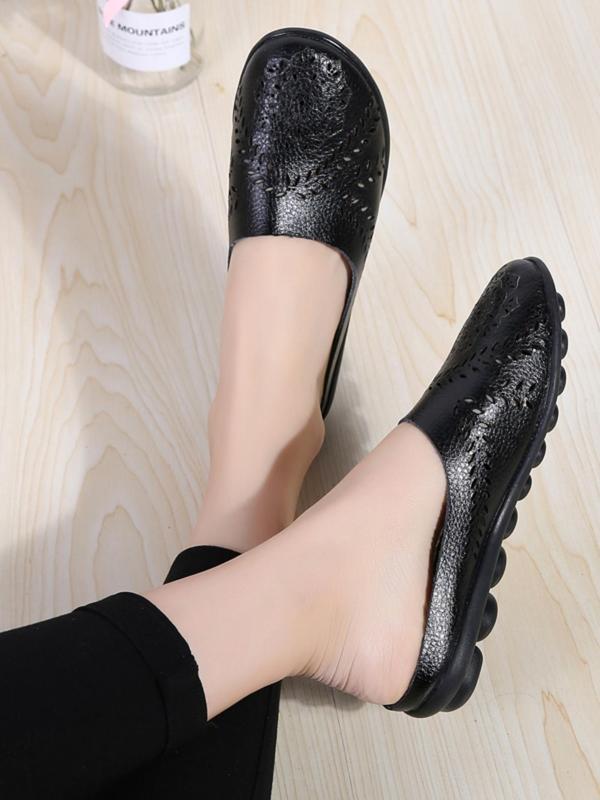 Women's Summer 2024 Fashionable Solid Color Round Toe Flat Shoes, Casual Comfortable Breathable Slippers, Female Simple Shoes for Daily Wear