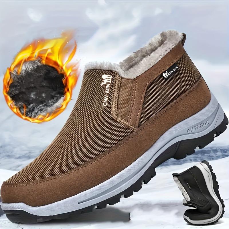 Men's Slip-On Snow Boots - Casual Solid Color, All-Season Comfort with Warm Fleece Lining & Non-Slip Rubber Sole