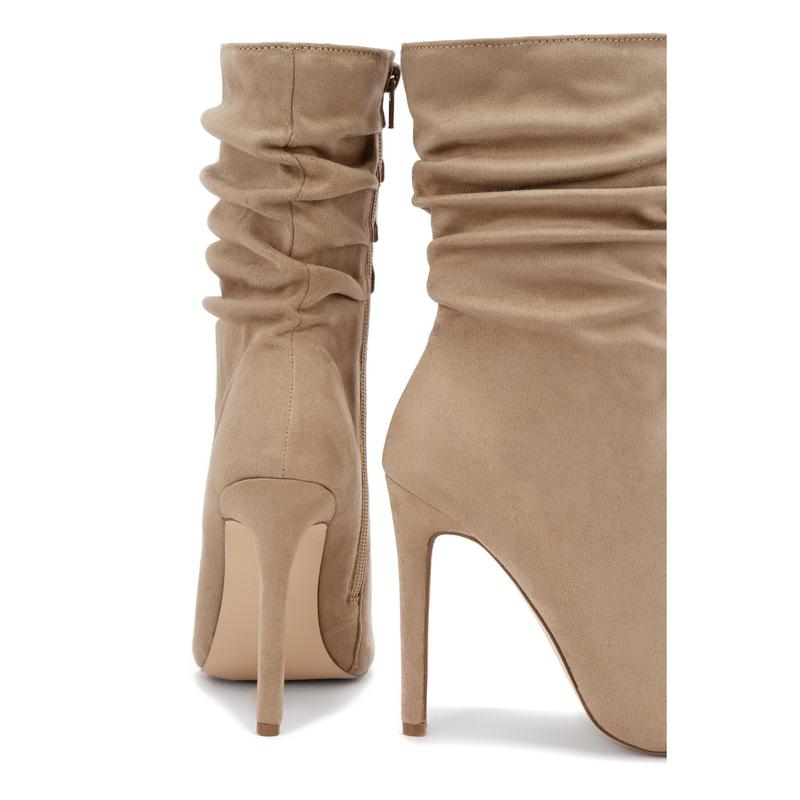 Solemate Ruched Detailed Ankle Heel Boots - Nude