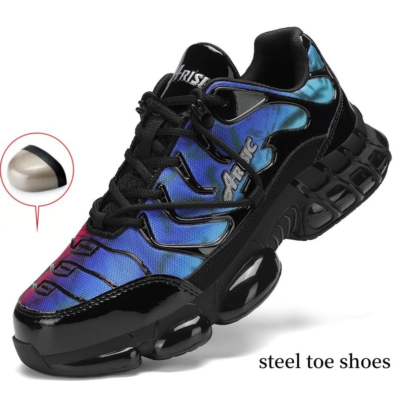 Men's Colorblock Work Shoes, Anti-smashing Anti-piercing Steel Toe Safety Shoes, Casual Summer Outfits 2024 Sneaker for Daily Work, Comfort Walking Shoes, Footwear