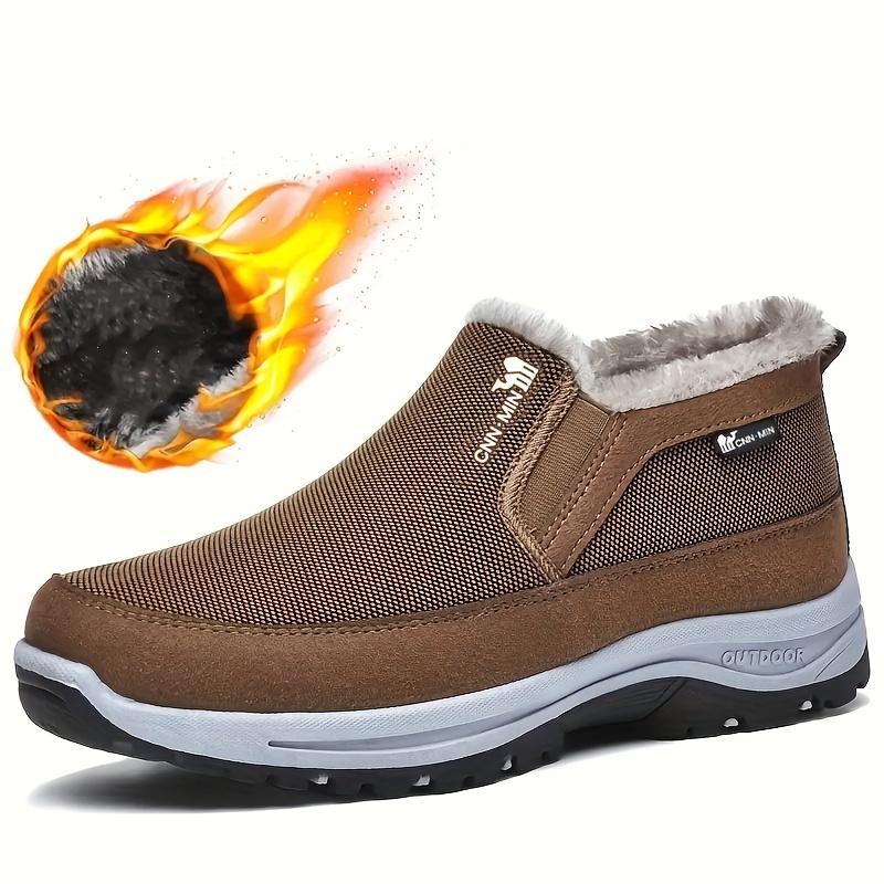 Men's Slip-On Snow Boots - Casual Solid Color, All-Season Comfort with Warm Fleece Lining & Non-Slip Rubber Sole