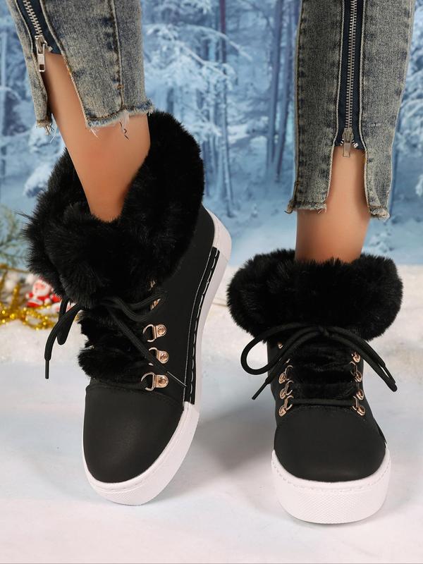 Women's Fashionable Contrast Faux Fur Design Snow Boots, Casual Warm Ankle Boots for Fall & Winter, Female All-match Trendy Shoes for Daily Wear