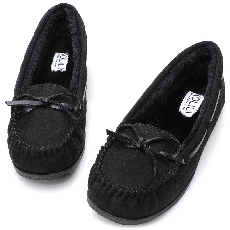 KOLILI Women's Moccasins Comfortable Soft Indoor Cotton Shoes, Non-slip Rubber Soles Outdoor Warm Versatile Home Shoes Footwear Girl Footwear Girl