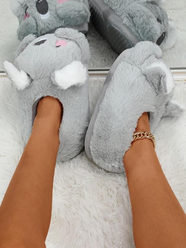 Women's Cartoon Koala Design Cute House Slippers, Plush Bedroom Cozy Fuzzy Slippers, Funny Novelty Fluffy Warm Slippers for Fall & Winter, Black Friday Deal for Girls, Wife