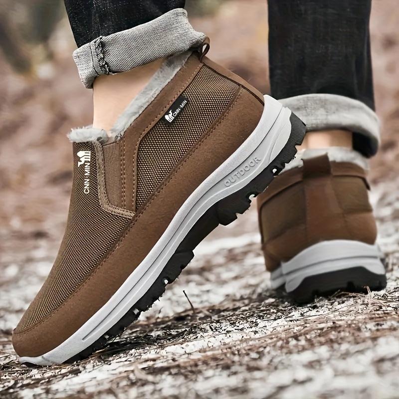 Men's Slip-On Snow Boots - Casual Solid Color, All-Season Comfort with Warm Fleece Lining & Non-Slip Rubber Sole