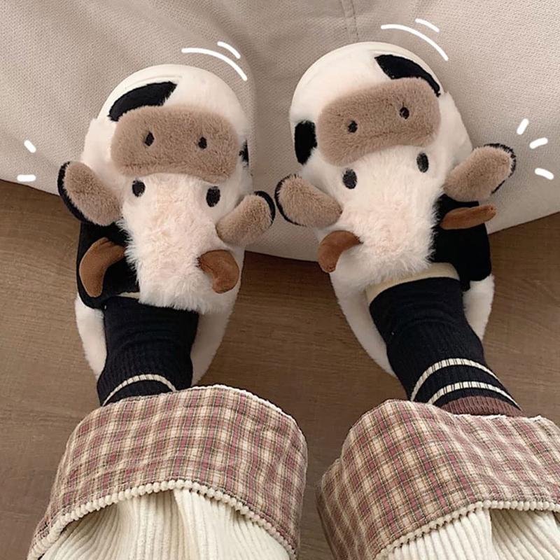 Cartoon Cow slippers, Cute Plush Animal Slippers, Suitable For Indoor And Outdoor Warmth In Winter, Couples Cute Plush Cow Slippers, Love Home Slippers Cute Slippers Sports Sandals Slide Shoe Girl Footwear Flipflop Women Walking Shoes Comfort