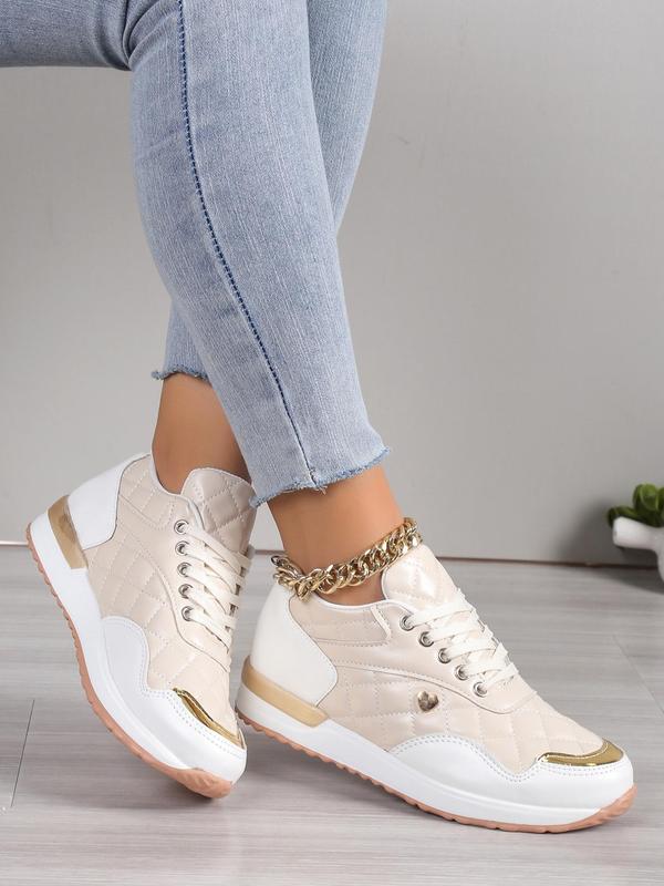 Women's Fashionable Quilted Lace Up Platform Sneakers, Casual Comfortable Round Toe Low Top Shoes for Daily Wear, Female All-match Shoes for Daily Wear