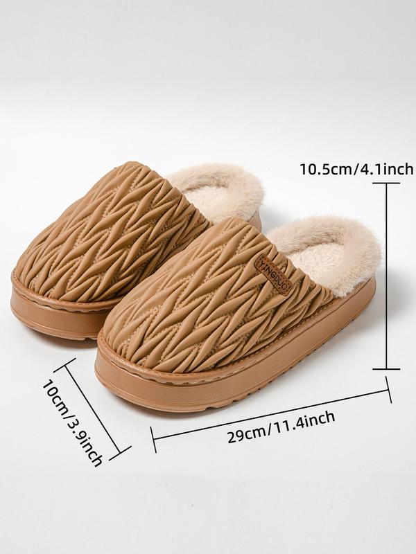 Men's Fashionable Plain Color Plush Lined Slippers, Casual Comfortable Home Slippers for Fall & Winter, Waterproof Warm Slippers for Indoor & Outdoor