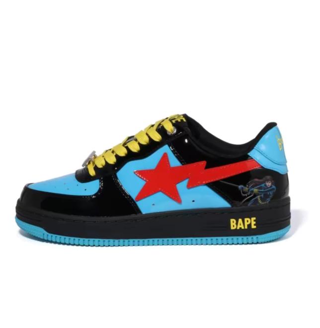 A B.ATHING APE.BPAE. Trendy low cut collaboration patent leather casual fashion versatile sports multi color matching men's and women's board shoes