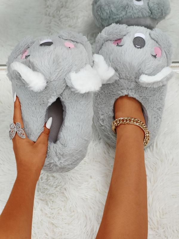 Women's Cartoon Koala Design Cute House Slippers, Plush Bedroom Cozy Fuzzy Slippers, Funny Novelty Fluffy Warm Slippers for Fall & Winter, Black Friday Deal for Girls, Wife