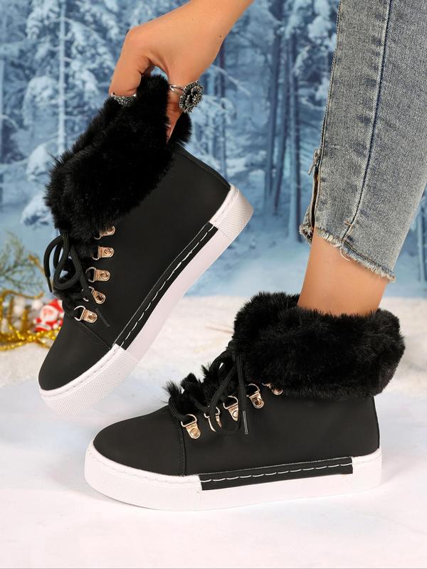 Women's Fashionable Contrast Faux Fur Design Snow Boots, Casual Warm Ankle Boots for Fall & Winter, Female All-match Trendy Shoes for Daily Wear