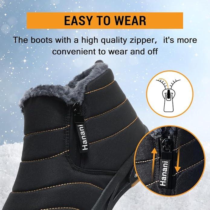 Mens Snow Boots Winter Boots for MenZipper Fur Lined Warm Waterproof Ankle Boots