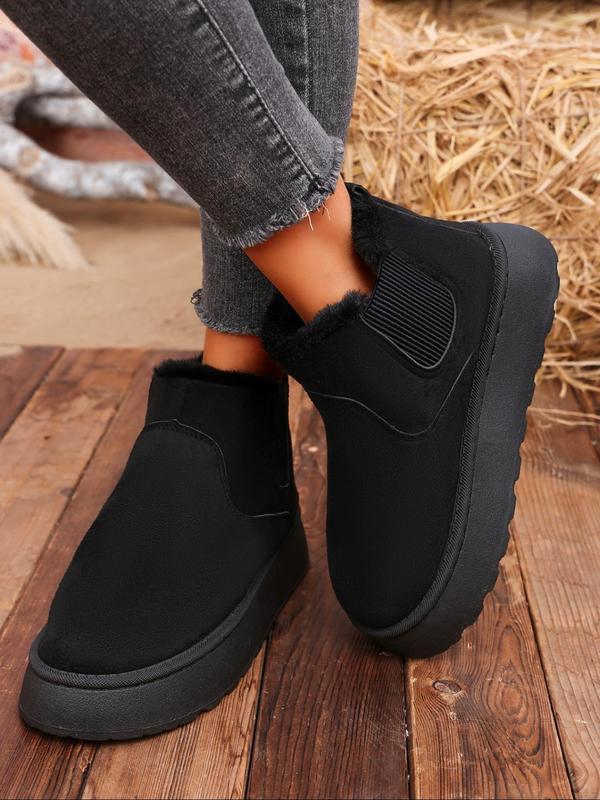 Women's Fashionable Contrast Faux Fur Design Ankle Chelsea Boots, Casual Comfortable Warm Boots for Winter, Female All-match Round Toe Shoes for Daily Wear