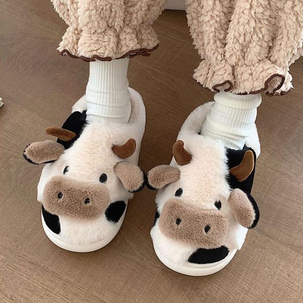 Cartoon Cow slippers, Cute Plush Animal Slippers, Suitable For Indoor And Outdoor Warmth In Winter, Couples Cute Plush Cow Slippers, Love Home Slippers Cute Slippers Sports Sandals Slide Shoe Girl Footwear Flipflop Women Walking Shoes Comfort