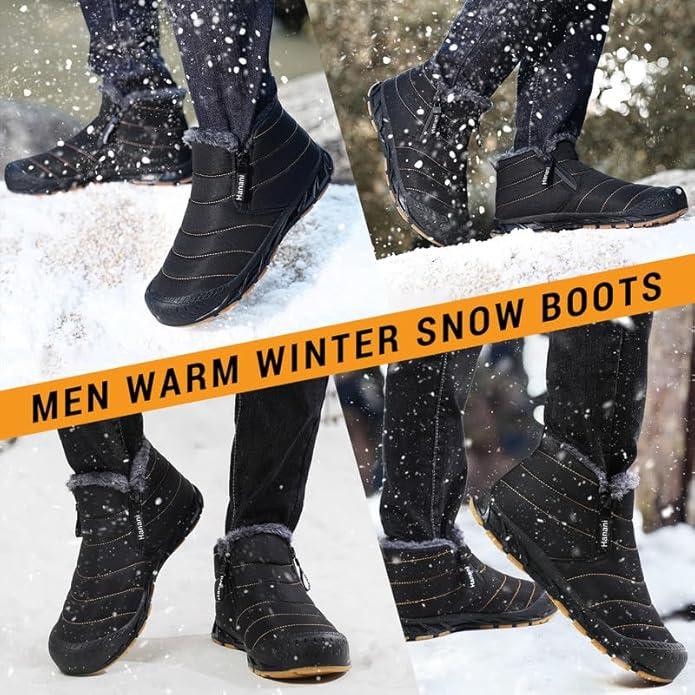 Mens Snow Boots Winter Boots for MenZipper Fur Lined Warm Waterproof Ankle Boots