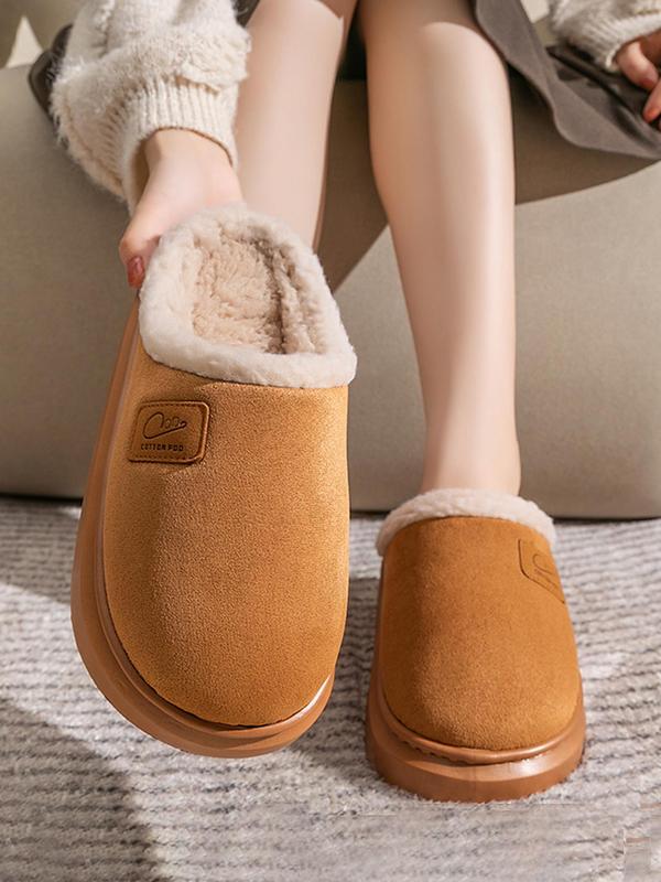 Women's Solid Color Plush Slippers, Casual Soft Comfortable Home Slippers for Fall & Winter, Fluffy Fall & Winter House Shoes for Indoor and Outdoor