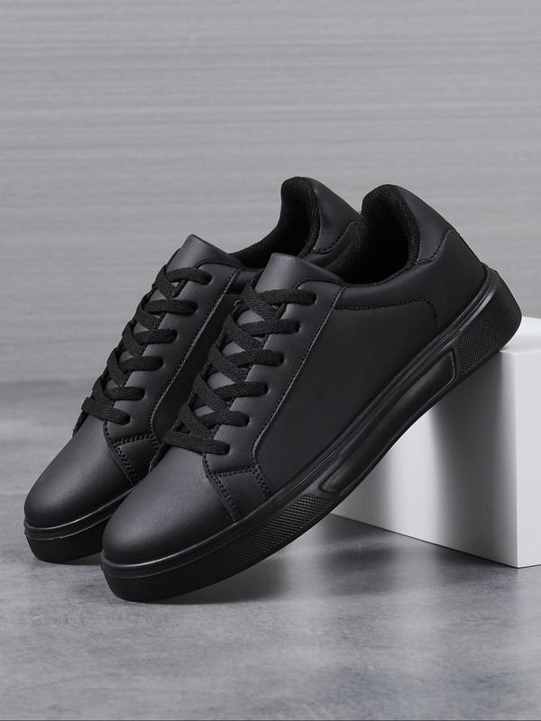 Men's Solid Color Lace Up Low Top Skate Sneakers, Casual Comfortable Breathable Skate Shoes for Daily Wear, Fashion All-match Shoes for Men, Shoes for Summer 2024