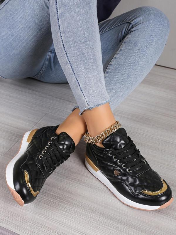 Women's Fashionable Quilted Lace Up Platform Sneakers, Casual Comfortable Round Toe Low Top Shoes for Daily Wear, Female All-match Shoes for Daily Wear