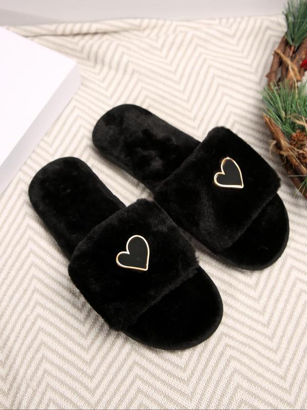 Women's Heart Design Slippers, Casual Soft Comfortable Home Slippers, Warm Slippers for Indoor & Outdoor Use for Fall & Winter