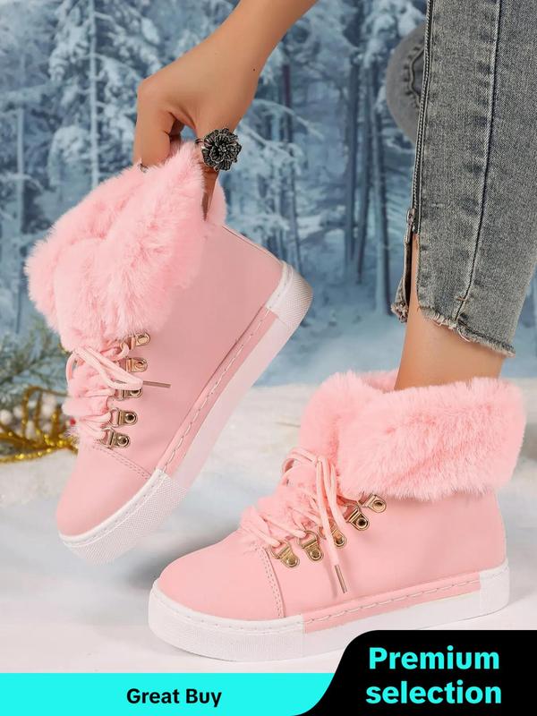 Women's Fashionable Contrast Faux Fur Design Snow Boots, Casual Warm Ankle Boots for Fall & Winter, Female All-match Trendy Shoes for Daily Wear