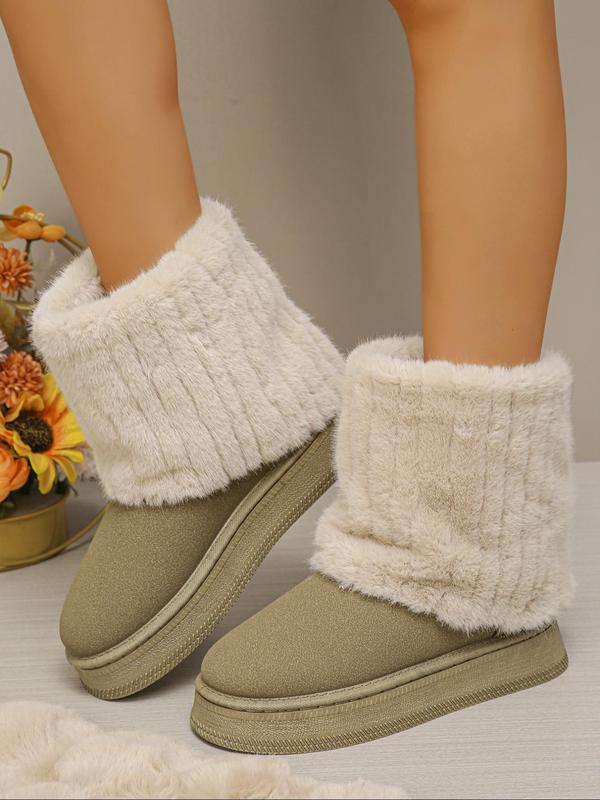 Women's Solid Color Fluffy Lined Ankle Boots, Casual Comfortable Warm Faux Fur Boots for Fall & Winter, Fluffy Shoes for Indoor & Outdoor Wear, Boots for Fall 2024