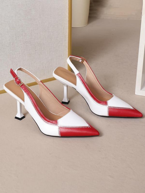 Women's Fashionable Colorblock Patchwork Design High Heel Pumps, Elegant Pointed Toe Slingback Spool Heel Pumps for Daily Wear, All-match Commuter Shoes for Work & Daily Wear