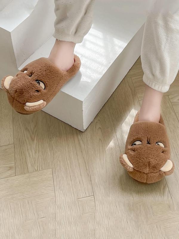 Men's Cute Cartoon Bear Design Plush Slippers, Warm & Cozy Soft Bedroom Slippers, Fashion Men's Slippers for Fall & Winter Wear, Boy's Comfort Walking Shoes, Footwear